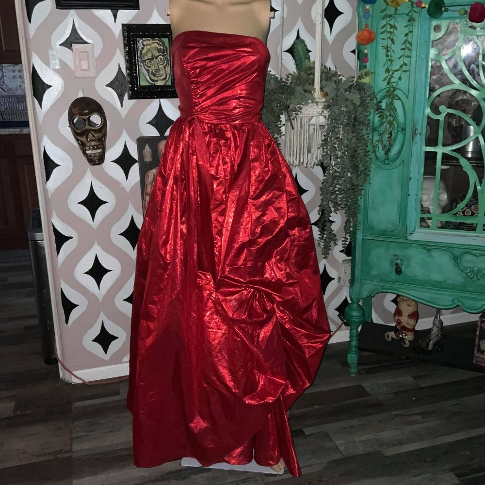 Vintage Metallic Red Strapless Dress by Eletra TD4